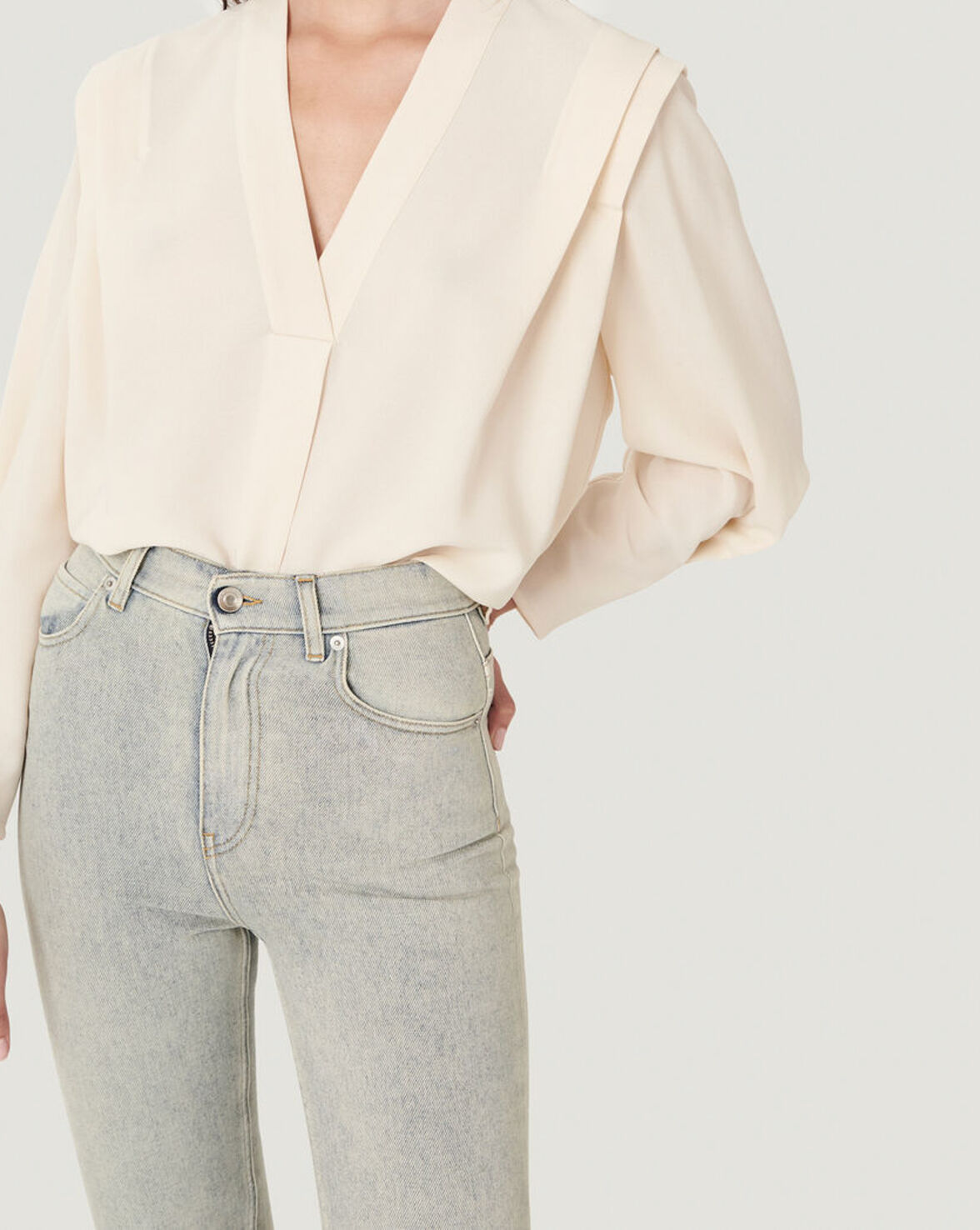 RHABI PLEATED V NECK BLOUSE TOP image number null
